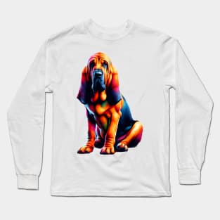 Colorful Bloodhound Portrait in Expressive Splash Art Style Long Sleeve T-Shirt